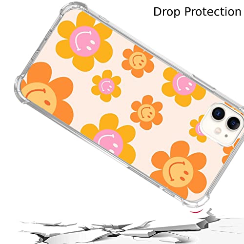 Gialcenik Indie Smile Face Flower Daisy Power Phone Case Compatible With Iphone 11, Hippie Retro Happy Face 90S Orange Aesthetic Case For Iphone 11, Unique Trendy Design Tpu Bumper Cover Case #TOP3