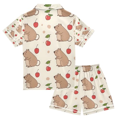 senya Mouse and Cherry Satin Summer Pajama Sets Silk Short Sleeve Button Down Sleepwear2