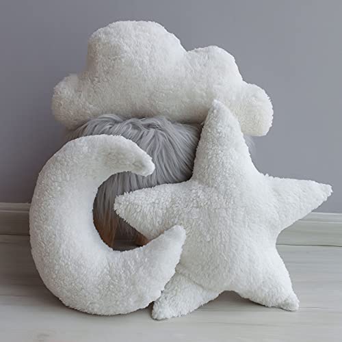 Kit 3 Peças Almofadas Decorativas Estrela, Lua e Nuvem Sherpa Palha