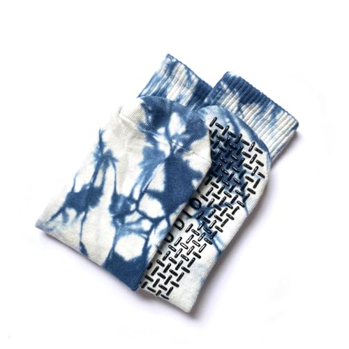 [Balanced Studio] Steel Blue Tie-dye Crew Grip Socks for Men Pilates/Yoga Anti-Slip