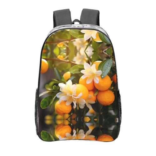 LNNIUK Mochilas transparentes de 16 pulgadas con estampado de flores amarillas y frutas naranjas para oficina, mochila grande transparente para la universidad, Transparente, Talla única