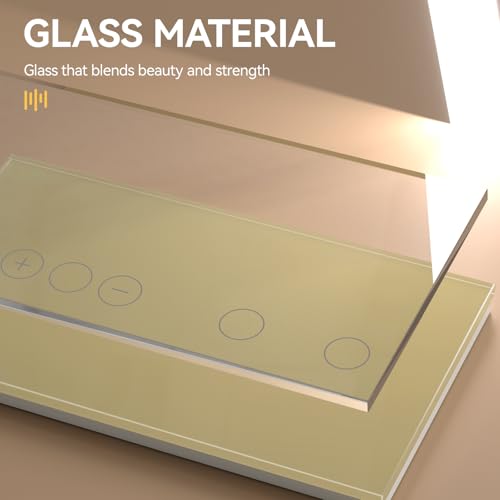 BSEED DimmSchalter f&uuml;r LED-Lampen, Touch Lichtschalter aus Glas, Non-wifi Schalter 240V f&uuml;r eine perfekte Listimmungsvolle, 1 Fach 1 Weg mit 2 Fach 1 Weg Gold