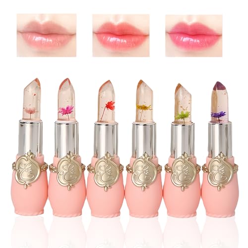 6Pcs Larga Duracion Hidratante Brillo Cuidado Labios, Transparente Labial Flor, Lápiz Labial Magic, Transparente Magico Colores Que Cambian Temperatura Pintalabios para Mamá Niña