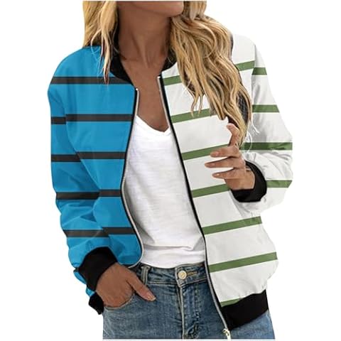 Women’s Zipper Coat with Striped Print Cover