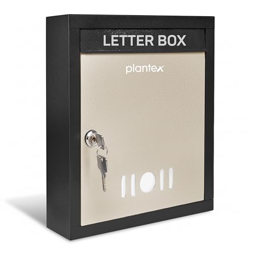 Image of Plantex Letter Box /GI Steel Post Box /Suggestion Box /Donation Box with Key Lock /Letter Box for Home /Office /Hotel Gate /Complaint Box (Black & Ivory) - Wall Mount A4 Size