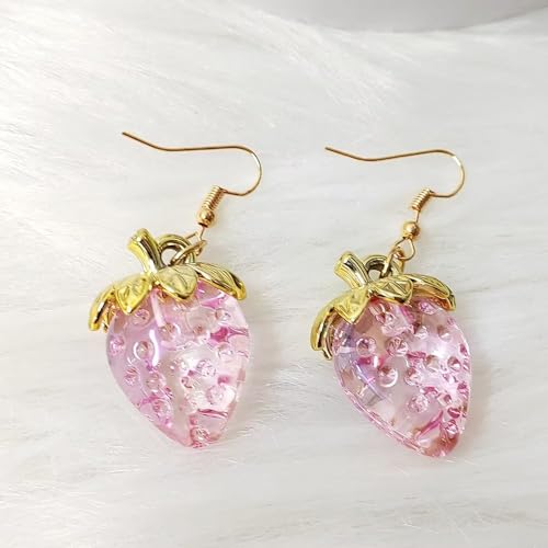 Colorful Strawberry Earrings for Women Cute Sweet Resin Simulated Red Strawberry Drop Dangle Earring Acrylic Fruit Jewelry4