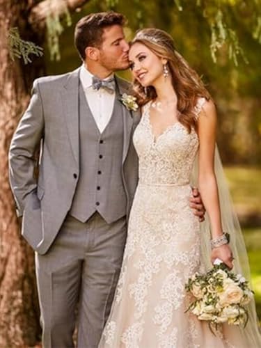 SOLOVEDRESS Men's 3 Piece Suit Regular Fit Formal Groomsman Tuxedos for Wedding Party(Blazer+Vest+Pant)2