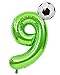 Produktbild 40 Zoll 0 - 9 XXL Grün Zahlen Folien Luftballon,18"Fußball Folien-Ballon Ball 100cm Riesenzahl 9. Jahr Geburtstagsdeko Folienballon Helium Ballon für Fussball Party Deko Junge