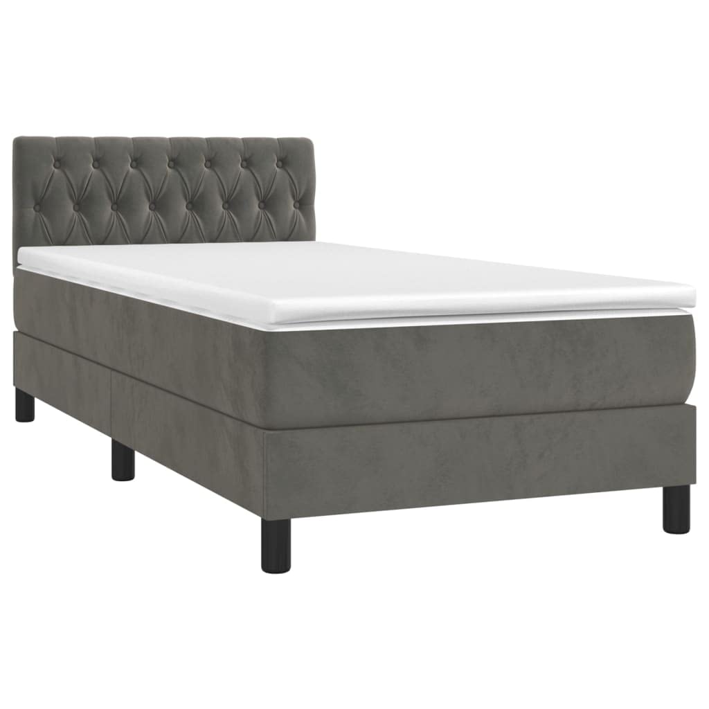 IKAYAA Boxspringbett mit Matratze 100 x 200 Bett mit LED Beleuchtung & Topper Boxspringbett 100 x 200 cm Bett mit Matratze und Lattenrost Bett komplett mit Kopfteil Samt-Dunkelgrau-100 x 200 cm