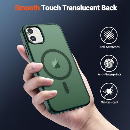 Image of SUPFINE Magnetic for iPhone 12 Mini Case & iPhone 13 Mini Case (Compatible with MagSafe) (Military Grade Drop Protection) Slim Translucent Matte Shockproof Phone Cover,Forest Green