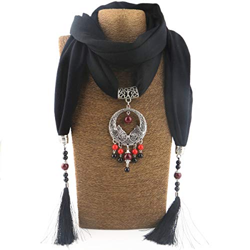 Women's Scarf Necklace Alloy Pendant Cotton and Linen Accessory Bohemia Tassel Scarves(sc007)2