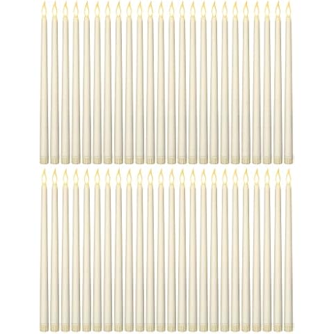 Funtery 48 Pcs Flameless LED Taper Candles Fake Candles Battery Operated Candles Bulk 11 Inch Flickering Taper Candles LED Tall Candles for Christmas Valentine's Day Church Wedding Cover