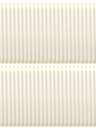 Image of Funtery 48 Pcs Flameless LED Taper Candles Battery Operated Candles Bulk Realistic LED Candlesticks Flickering for Wedding Church Party Home Decor(Ivory,11 Inch,Classic Style)
