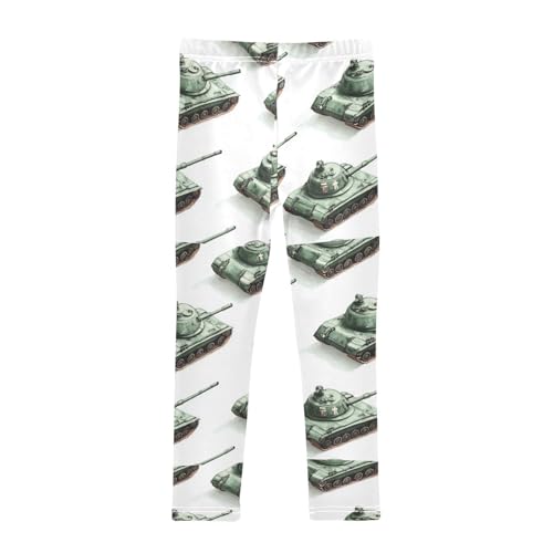 Boccsty Watercolor White Green Military Tank Girls Leggings Kids Yoga Pants Dance Active Tights 4T2