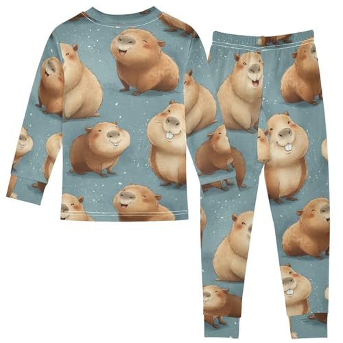 Pajama Sets Long Sleeve Happy Capybara Pattern Print Soft Comfy Sleepwear 2 Piece PJS 3-8T3