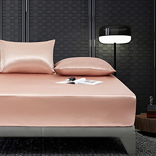 Redtom Silk Satin Sheets Full Size, Champagne Silk Sheets Set, 4-Pcs Ultra Soft Silky 15" Deep Pocket Satin Bed Sheets Set With 1 Fitted Sheet, 1 Flat Sheet And 2 Envelope Pillow Cases #TOP3