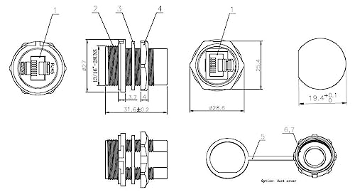 Image of Ethernet LAN Cable Connector, CAT6 RJ45-8P Shielded Industrial Panel Mount Bulkhead Feed Thru Coupler with Waterproof and Dustproof Cap By Surya Manufacturing Company