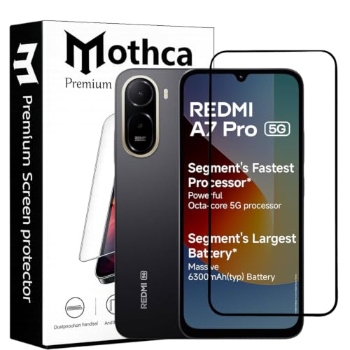 Image of Mothca Military-Grade Gorilla Tempered Glass Compatible with REDMI A7 Pro | Black | Full Screen Protection | Scratch Resistant | Easy Installation Kit (Pack of 1)