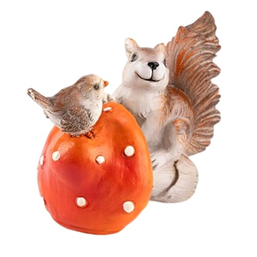Statue écureuils et oiseau sur champignon en résine pour table - 2