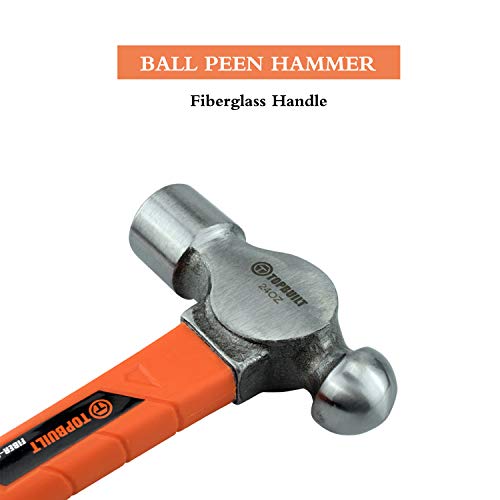 T Topbuilt Fiberglass Handle Ball Peen Hammer With Forged Steel Construction And Shock Resistant Non Slip Handle (24 Oz) #TOP2