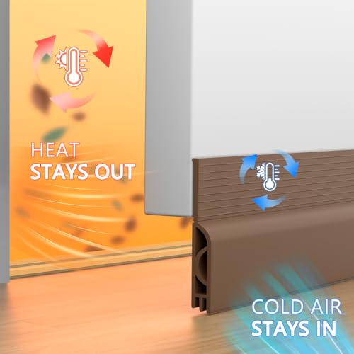 Image of Door Draft Stopper, Adjustable Door Sweep, Silicone Weather Stripping, Under Door Gap Filler, Brown, 39 inch