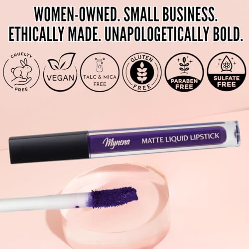 Mynena Bright Violet Purple Matte Liquid Lipstick | Long-Lasting Comfort | Smudge-Proof Transfer-Resistant | Full Coverage Non-Drying | Vegan & Cruelty-Free | All-Day Wear Lip Color | Violet