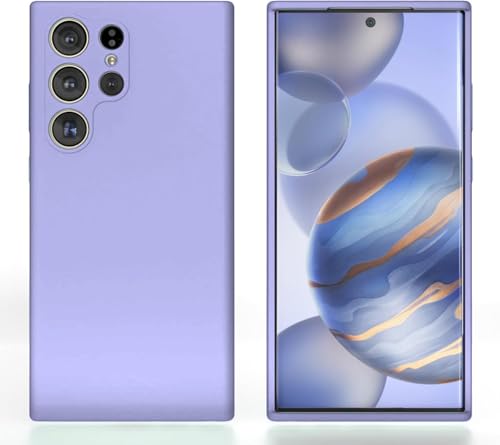 Image of Elzzi for Samsung Galaxy S23 Ultra Phone Case Liquid Silicone, Cute Thin Slim Soft Rubber TPU Plain Smooth Gel Back Cover for Women Girl Men, Matte Solid Protective & Shockproof Bumper Purple