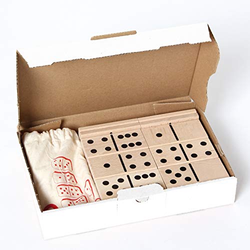 Bartl 103926 Extra großes Domino XXL aus Buchenholz Natur ideal für kleine Kinder und Senioren (28 Spielsteine 72 mm x 36 mm) mit praktischem Baumwollbeutel