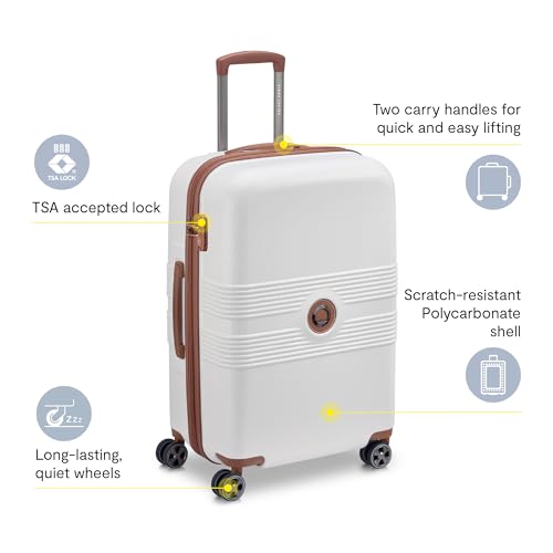 DELSEY PARIS Flanerie SE - Hardside Checked In Luggage 24 Inch - 360° Dual Spinner Wheels - TSA Lock - 5-Year Warranty - Lightweight Polycarbonate Travel Suitcase with Vegan Leather, Champagne by DELSEY PARIS - Used condition - Image 2