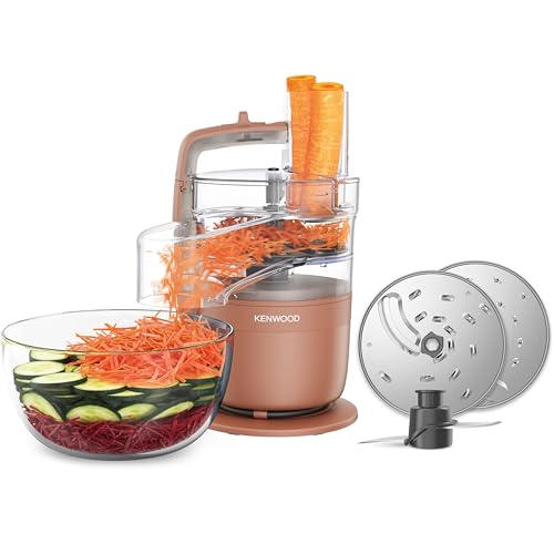Kenwood MultiPro Compact - Processeur alimentaire avec Express Serve, lame en acier inoxydable, disques pour couper et râper, fonction Pulse, rouge argile (FDP23.140RD)