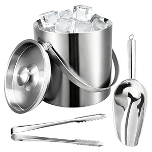 1.6L Double Walled Stainless Steel Ice Bucket with Lid and Tongs, Ices Scoop, for Home Bar, Restaurant, BBQ, Clubs and Picnics, Ice Buckets for Parties