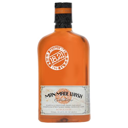 18.21 Man Made Original Noble Oud 3-in-1 Body Wash, Shampoo, & Conditioner for Men, All Hair & Skin Types, Strengthens and Moisturizes in a Manly Aroma, 18oz