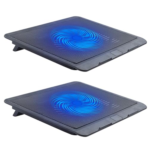 Spourita 2 ventiladores de refrigeración para portátiles con grandes ventiladores, ventilador portátil para portátil con conector USB 2 en 1, luz LED azul, soporte ajustable