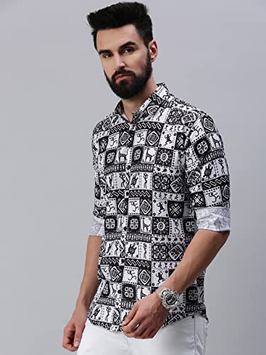 Image of RodZen Men's Sanganeri Printed Regular Fit Cotton Casual Shirt with Spread Collar & Full Sleeves