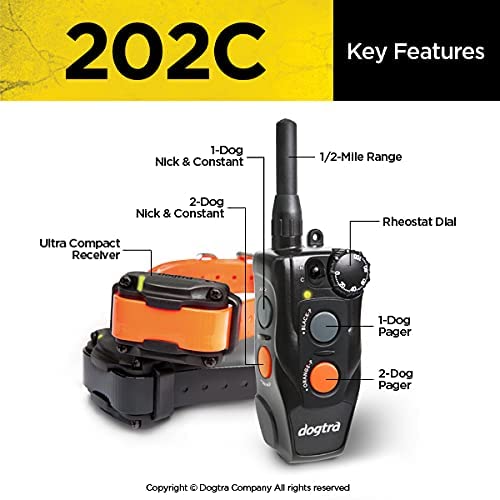 Dogtra 202C Two Dog Remote Training Collar - 1/2 Mile Range, Rechargeable, Waterproof - Plus 1 Iclick Training Card, Jestik Click Trainer - Value Bundle #TOP3