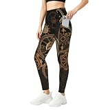 Yyoretp Gears Clock Bronze Century Print Leggings da palestra con tasche Pantaloni da yoga per le donne a vita alta sportivi da corsa collant, Nero , XL