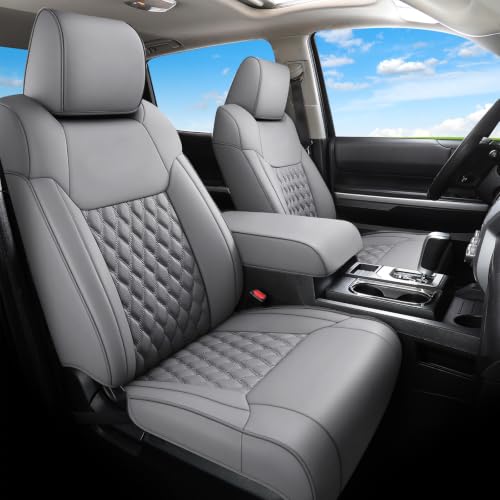 Image of Huidasource Seat Covers Fit for 4th Gen Toyota Tacoma SR, SR5, Limited, TRD Sport /Off-Road,Trailhunter Double /Crew Cab, 360 Full-wrap Automotive Car Leather Seat Cushion Cover (Full Set /Gray)