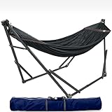 Tranquillo 600 lbs Capacity Adjustable Hammock Stand, Collapsible Camping Hammock and Stand, Steel Double Hammock Stand for 2 Persons, Portable Everywhere Easy Assembly Non-Slip and Noise-Free, Black