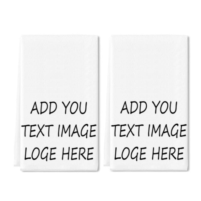 Ymaotrade Custom Kitchen Towel 2-Pack Set Design Your Own Text/Logo/Photo One Side Custom Dish Towels, Premium Quick Dry Towel, Custom Gifts Personalized Tea Towels/Bar Towels/Hand Towels 24×16in
