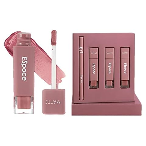 Domality Lip Liner & Lip Gloss Set, 3Pcs Glossy Shine Matte Liquid Lipstick and 1 Matte Lip Liner in One Set, Non-Sticky Long Lasting Waterproof Nourishing Lipstick Cover