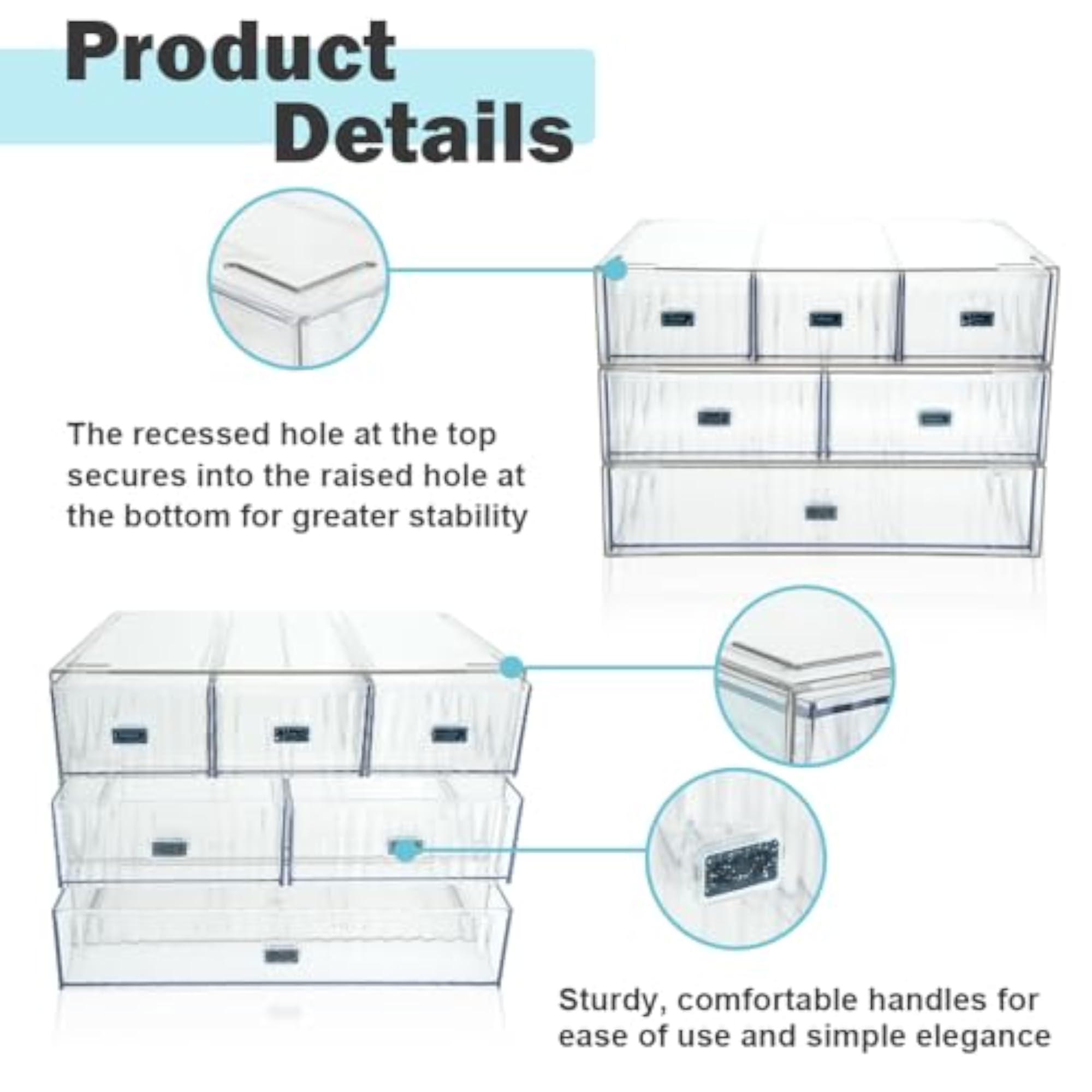 3PCS Clear Stackable Acrylic Drawer Organiser for Cosmetics
