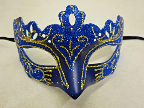 The Good Life LADIES SPARKLING BLUE AND GOLD RIALTO VENETIAN MASQUERADE CARNIVAL HALLOWEEN MASKED BALL PARTY EYE MASK RIBBON TIES - Image 3