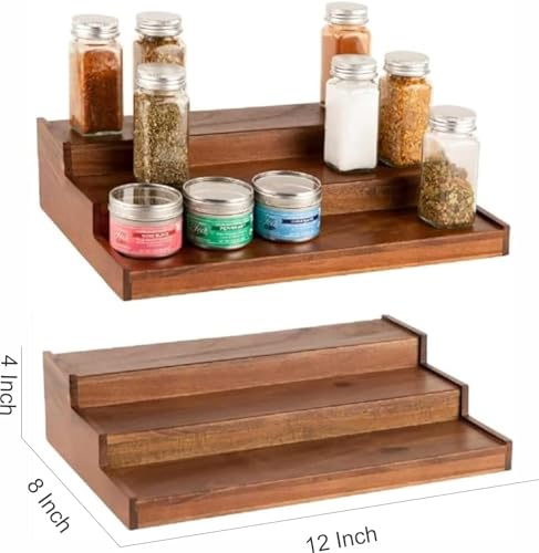 Image of Insight Arts Wooden Spice Rack Organizer 3-Tier for Pantry Cabinet or Countertop for Spice Bottles, Jars Display Shelf (Dark Brown)