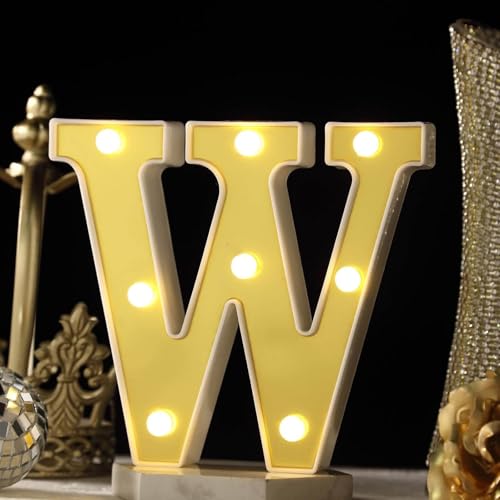 Image of Efavormart 6 inch Gold Marquee Letter W, Mirror Front Warm White LED Light Up 3D Sign, Battery Operated 72H Glow for Wedding Party & Wall Decor (140 chars)