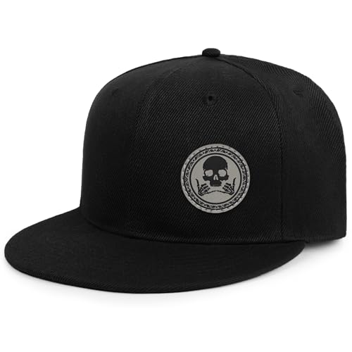 Image of Flat Brim Hats for Men - Gothic Style Skull Hat Leather Pattern - Hip-Hop Snapback Hat Skeleton Hats for Men