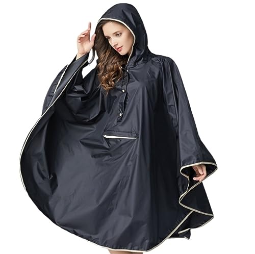 KYUSAR Rain Poncho Adult Women Cape Raincoat Hiking Rain Cover Long Raincoat WomenLightweight Water Suit Raincoat Jacket (Color : Black, Size : One size)