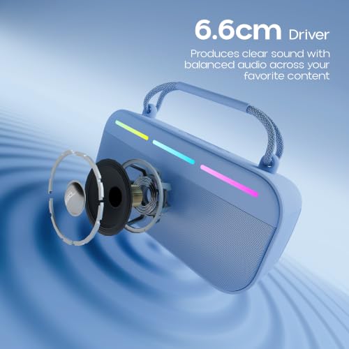 Image of Zebronics Sound Feast 45 Portable Bluetooth Speaker, 20W RMS, Up to 5h Playback, 6.6cm Driver, Deep Bass, 4 RGB Modes, BT v5.4, USB, mSD, TWS, Type-C Charging, Carry Handle (Blue)