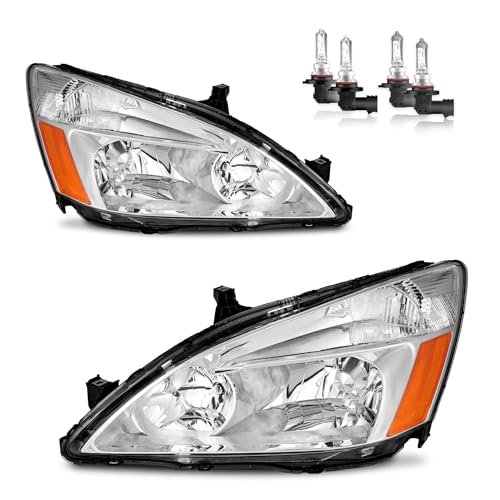 Vizotae Headlights Assembly for 2003-2007 Honda Accord Halogen Headlamp Replacement High/Low Beam W/Bulbs Driver & Passenger Side