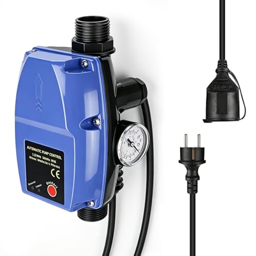 Pressostat de commande de pompe avec manomètre et prise de câble, régulateur de pression électronique max. 10 bar, contrôleur de débit pour pompe...