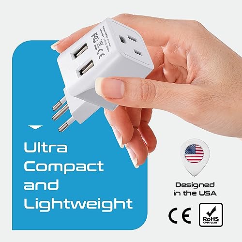 Image of Brazil Travel Adapter Plug by Ceptics with Dual USB - USA Input - Type N - Ultra Compact - Perfect for Cell Phones, Laptop, Camera Chargers, iWatch and More (CTU-11C)